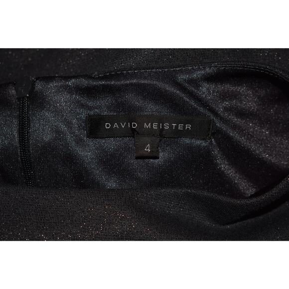 DAVID MEISTER $229 Black Shimmer 3/4 Sleeve Sheath Dress Bow Accent Size 4 - Picture 3 of 3